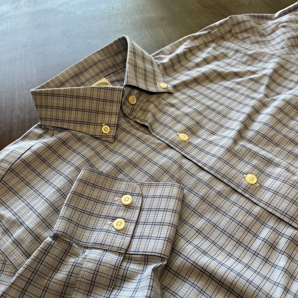 Brooks Brothers Shirt Mens 15.5-36 Blue Check Milano Supima Cotton Oxford OCBD